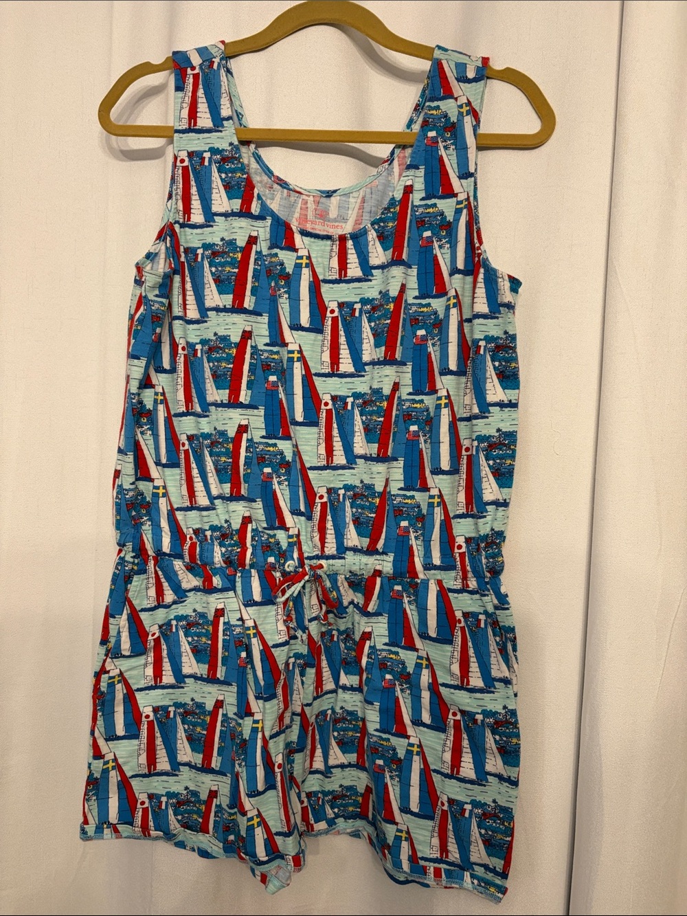 Vineyard Vines Blue Red White Sailboat Print Romper